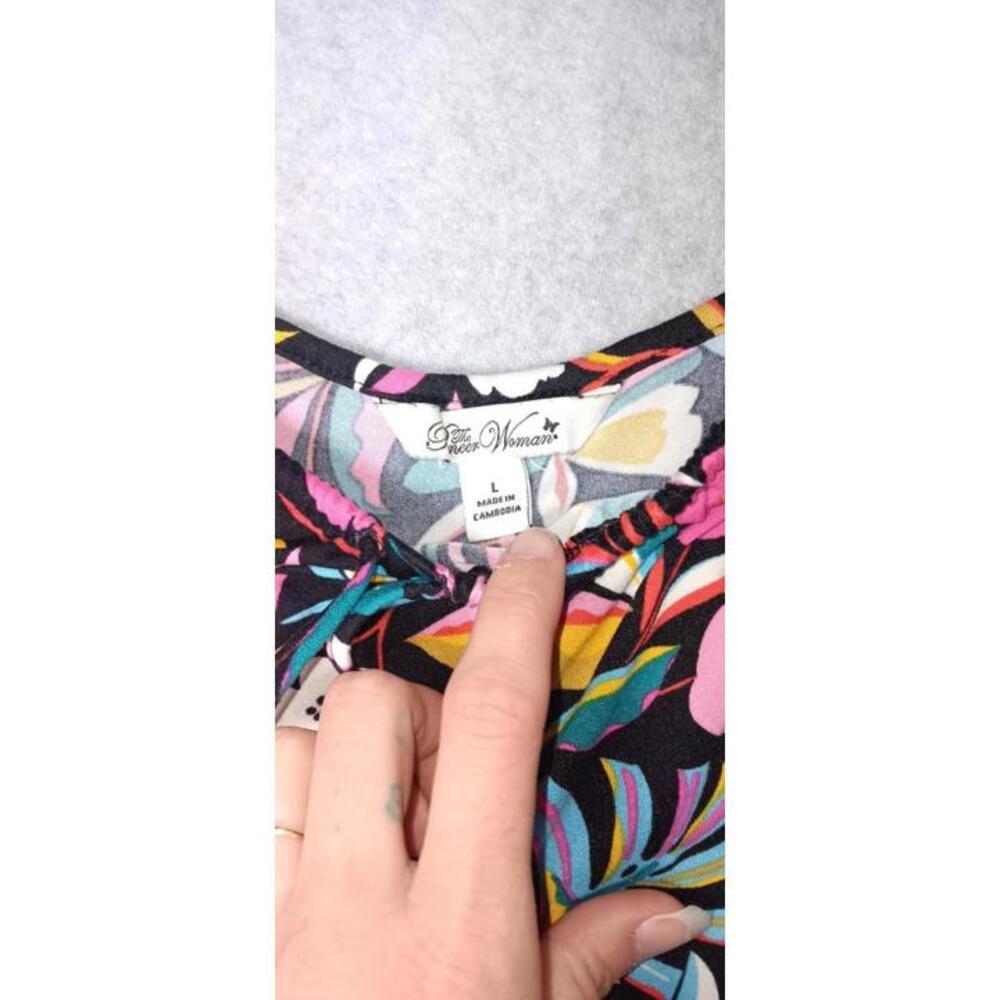 Pioneer Sleeveless Blouse Womens Size Large Multicolor Floral Leaves Tassels - Picture 2 of 10